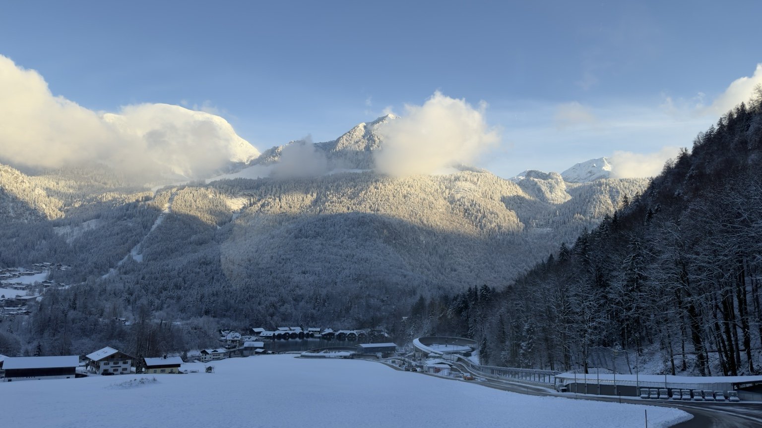 Snow-covered DCL racing venue at the bobsleigh track