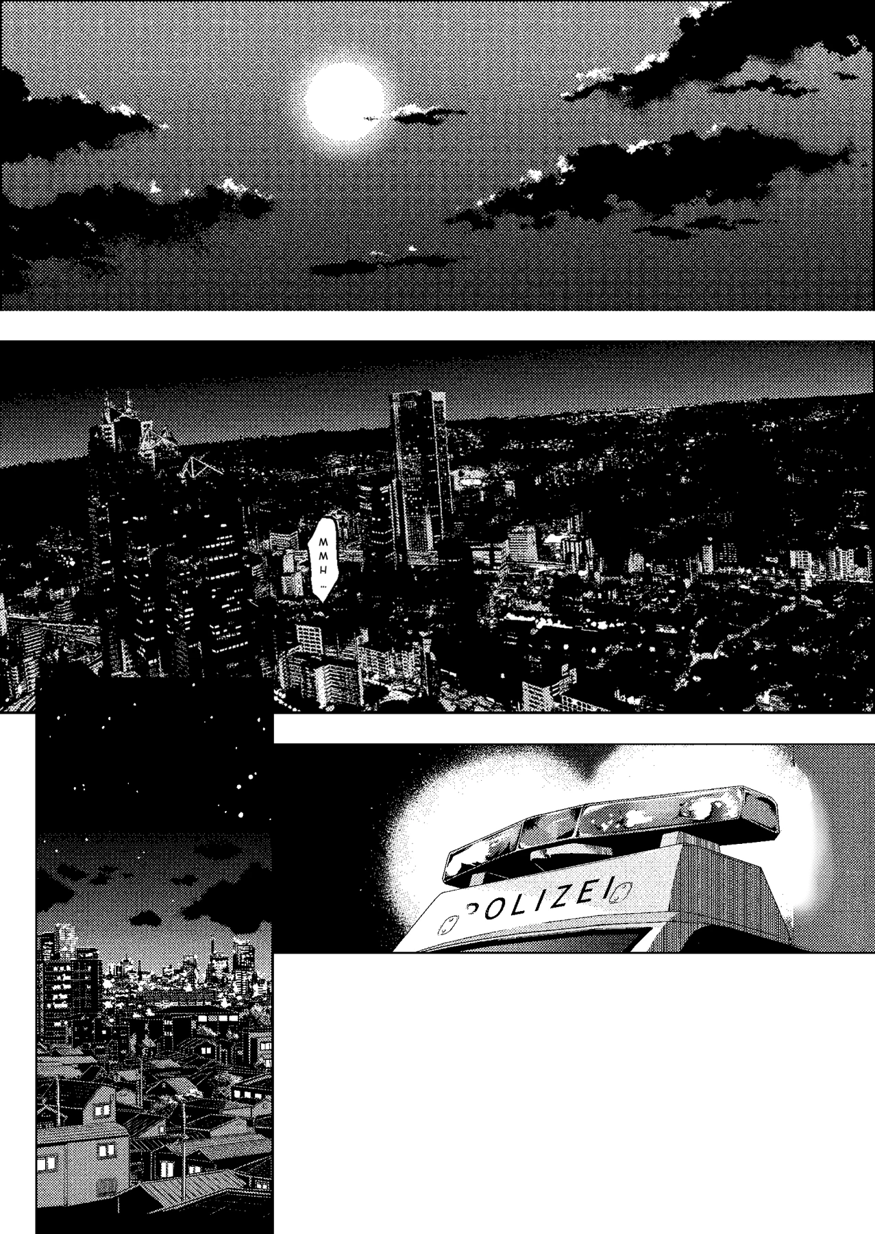 Manga-Panel: Stadt bei Nacht